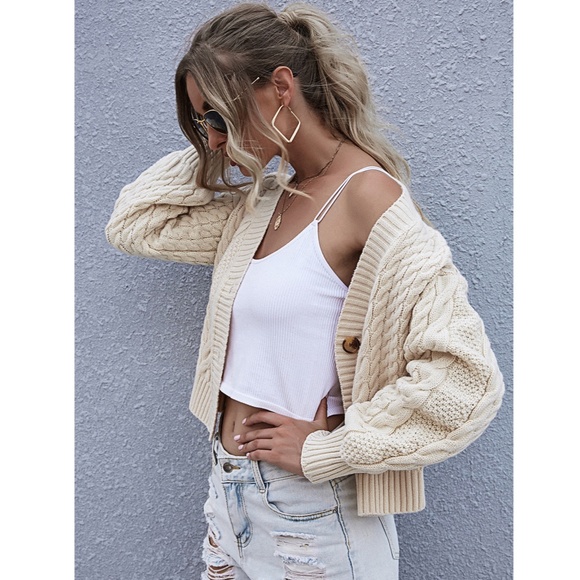 Cable Knit Drop Shoulder Button Front Cardigan - Picture 4 of 7